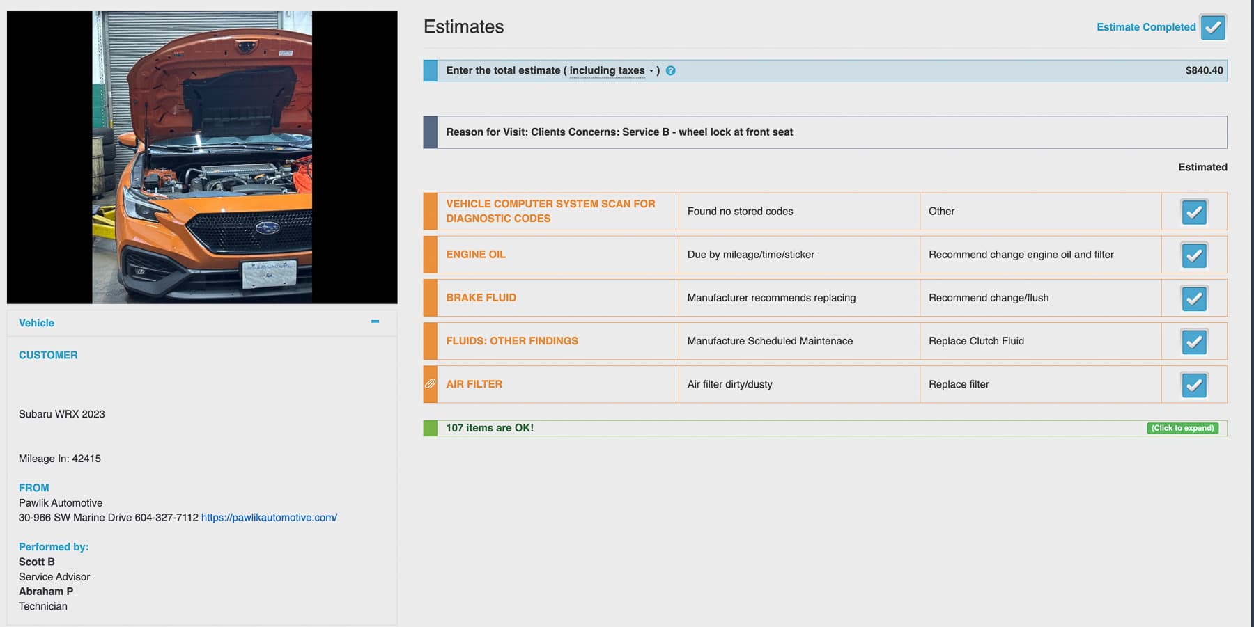 2023 Subaru WRX B Service